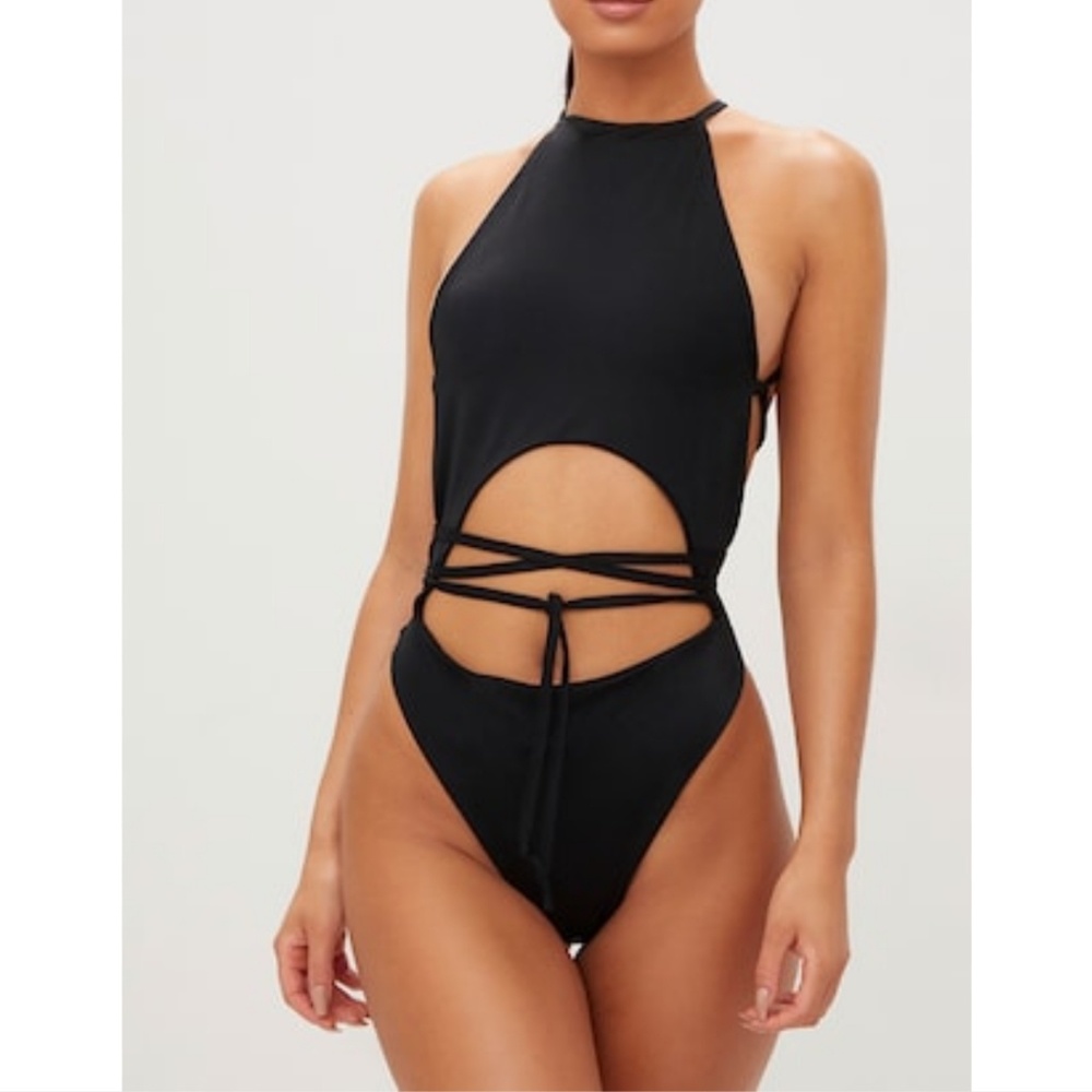 Prettylittlething black one piece swimsuit